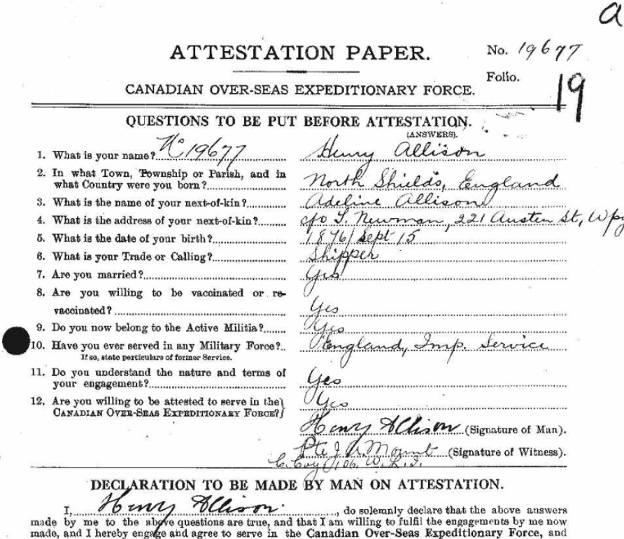 WWI Attestation Papers